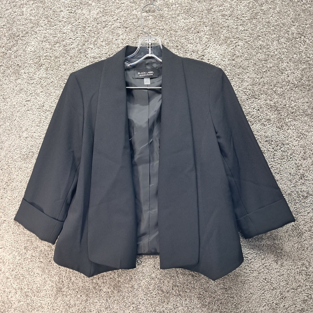 Black Label by Evan-Picone Womens Black Shawl Lapel 3/4 Sleeve Open Blazer 8